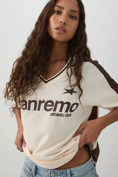 Haut sport en maille filet col V Italie