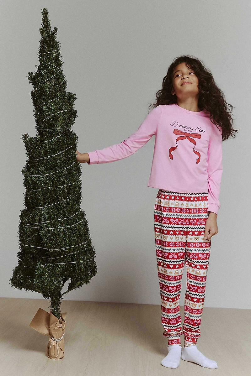 Ardene Kids HUSHKNIT Long Sleeve PJ Set in Light Pink | Size | Polyester/Spandex | Eco-Conscious