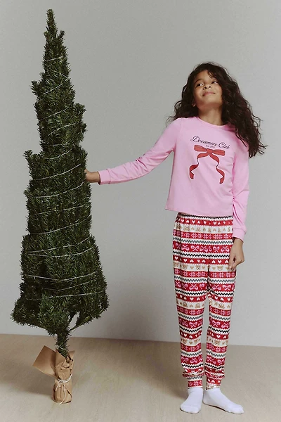 Ardene Kids HUSHKNIT Long Sleeve PJ Set in Light Pink | Size | Polyester/Spandex | Eco-Conscious