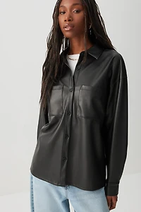 Ardene Faux Leather Shirt in Black | Size | Faux Leather/Polyester