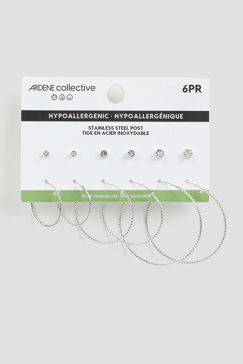 6 paires d'anneaux et clous d'oreilles