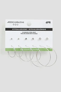 6 paires d'anneaux et clous d'oreilles