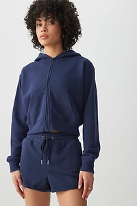 Ardene French Terry Shorties in Dark Blue | Size Large | Polyester/Cotton | Eco-Conscious