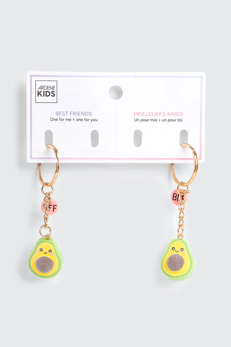 Ardene Kids 2-Pack Fuzzy Avocado BFF Keychain in Light Green