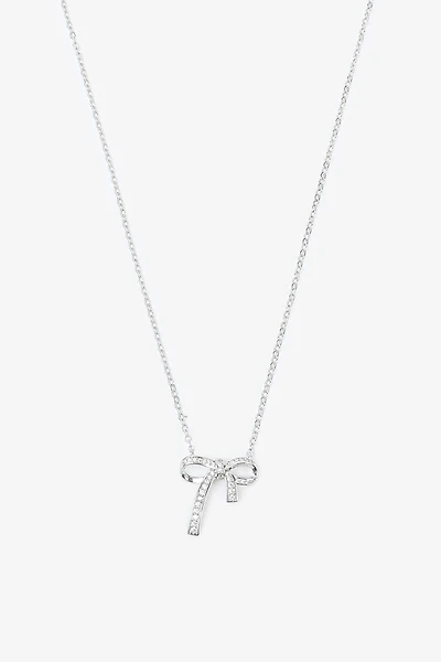 Ardene Chain Necklace with Embellished Bow in Silver
