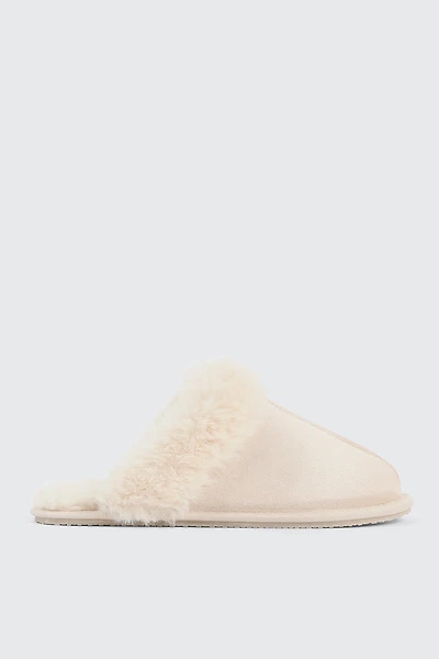 Ardene Mule Slippers with Fur Lining in Beige | Size | Polyester/Faux Suede | Eco-Conscious