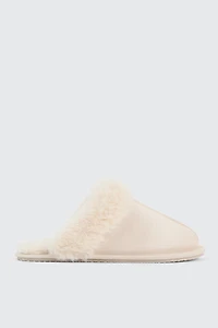 Ardene Mule Slippers with Fur Lining in Beige | Size | Polyester/Faux Suede | Eco-Conscious