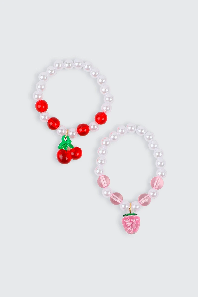Ardene Kids 2-Pack Cherry & Strawberry Bracelets in Red
