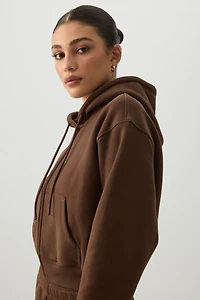 Ardene MADESOFT Fleece Short Zip Up Hoodie in Mocha | Size | Polyester/Cotton | Eco-Conscious