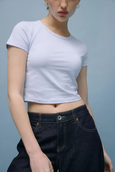 Ardene Basic Ultra Crop Crew Neck T-Shirt in Light | Size | Cotton/Elastane | Eco-Conscious