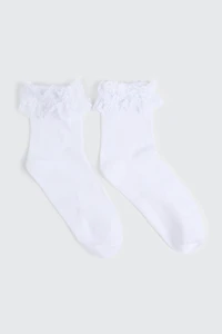 Ardene Lace Frill Crew Socks in White | Polyester/Spandex