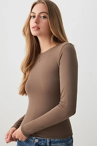 Ardene Fine Jersey Fitted Long Sleeve T-Shirt in Brown | Size | Elastane/Polyamide