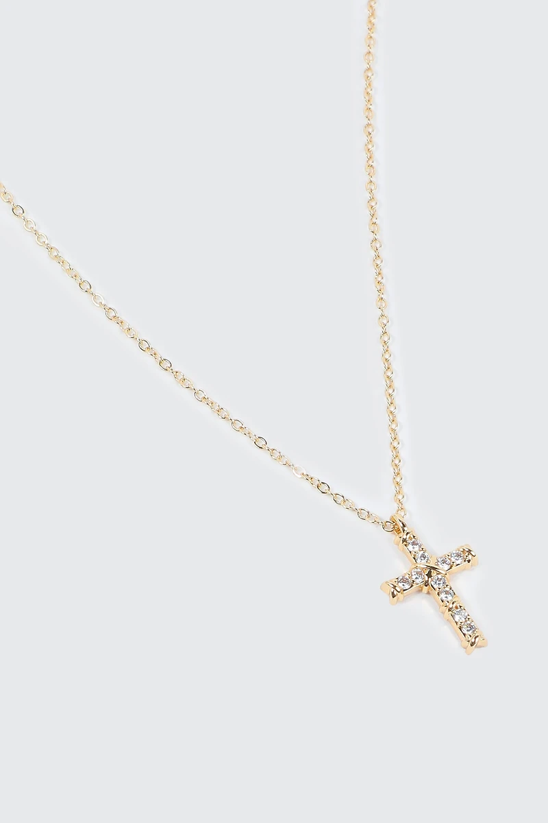 Collier croix plaqué or 14K