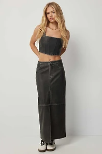 Ardene Washed Faux Leather Maxi Skirt in Black | Size | Faux Leather/Polyester