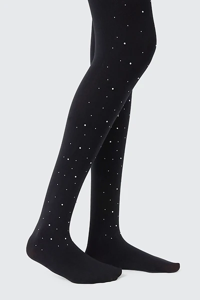 Ardene Crystal Embellished Tights in Black | Size | Polyester/Spandex