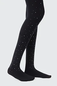Ardene Crystal Embellished Tights in Black | Size | Polyester/Spandex