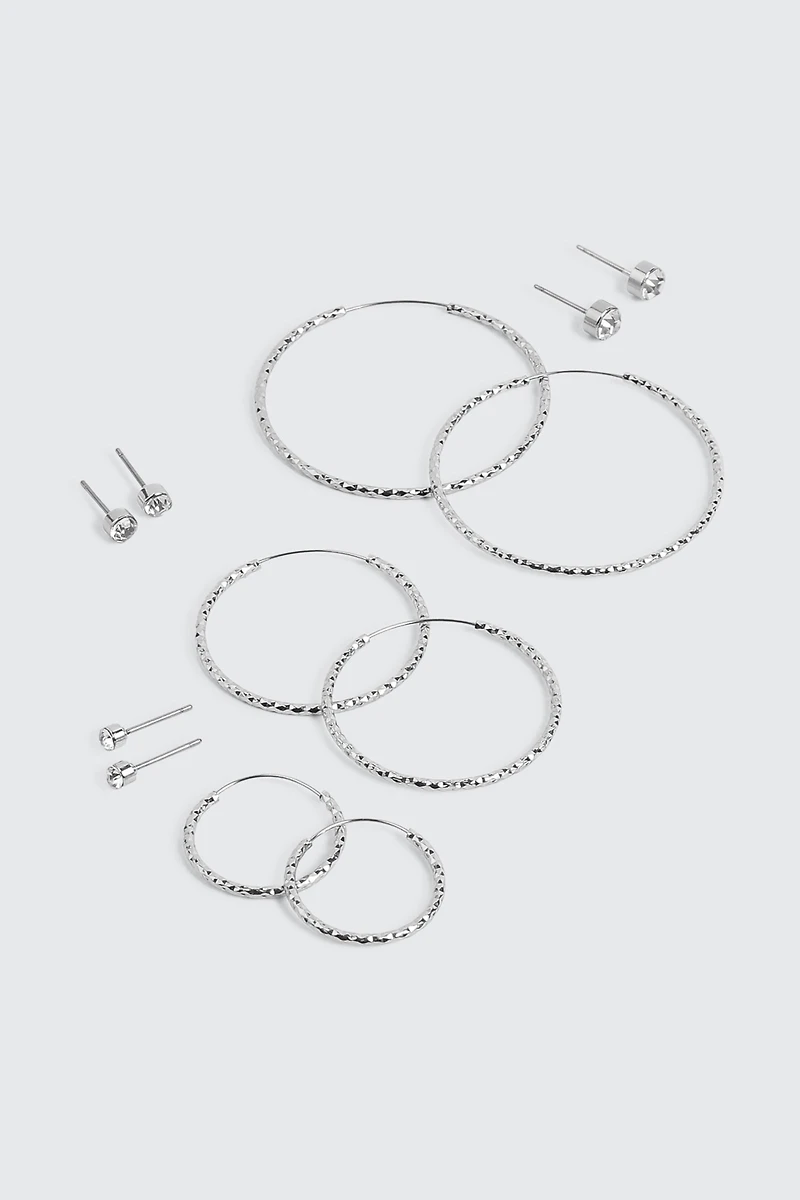 Ardene 6-Pack Hoop and Stud Earrings in Silver | Stainless Steel