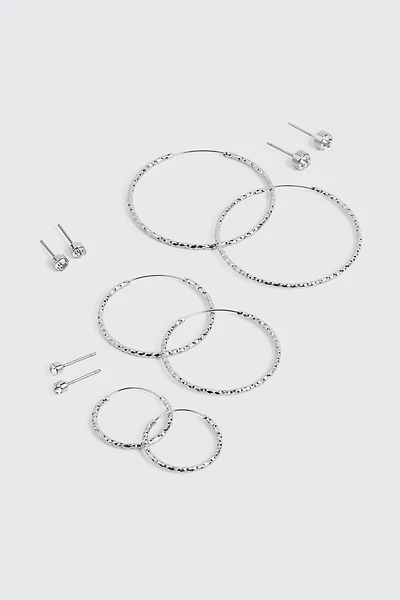 Ardene 6-Pack Hoop and Stud Earrings in Silver | Stainless Steel