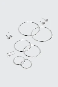 Ardene 6-Pack Hoop and Stud Earrings in Silver | Stainless Steel