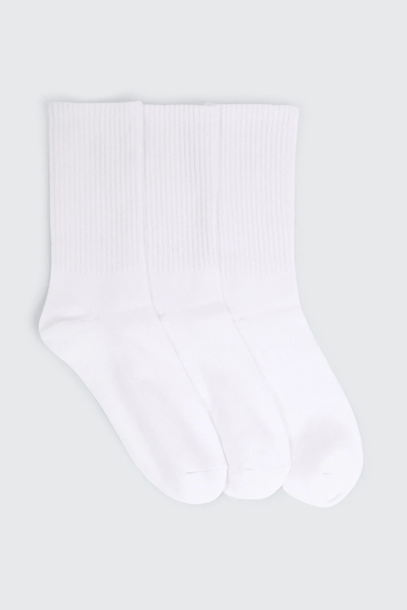 Ardene 3-Pack Cotton Blend Crew Socks in White | Polyester/Spandex/Cotton