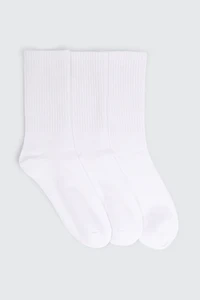 Ardene 3-Pack Cotton Blend Crew Socks in White | Polyester/Spandex/Cotton