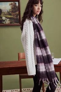 Ardene Plaid Fuzzy Scarf in Dark Purple | Polyester