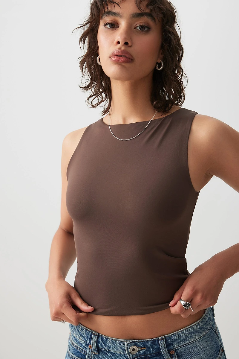 Ardene Contour Crop Boat Neck Tank Top in | Size | Elastane/Polyamide