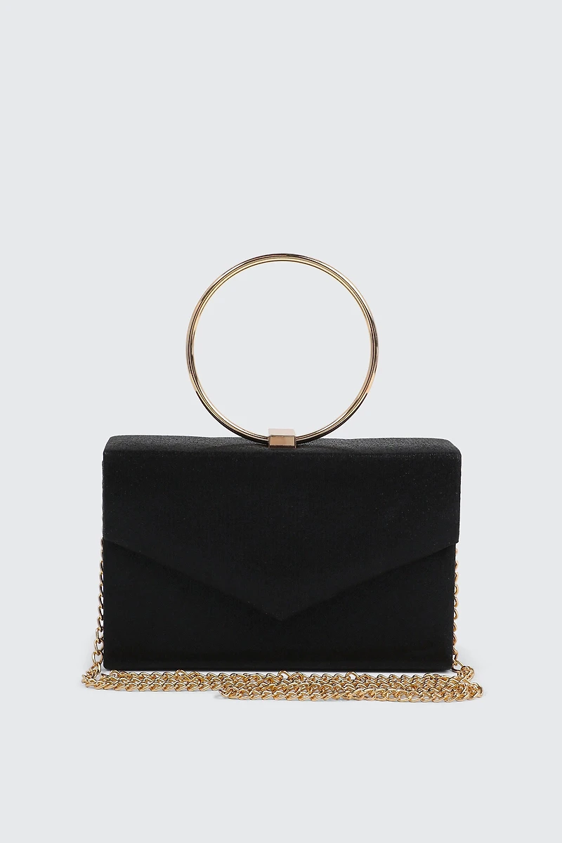Ardene Ring Handle Evening Bag in Black | Polyester