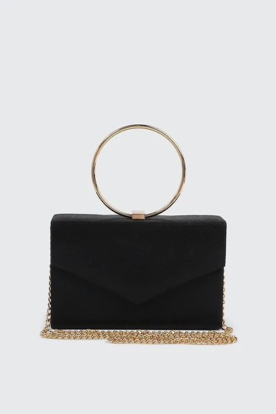 Ardene Ring Handle Evening Bag in Black | Polyester