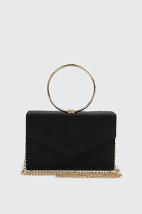 Ardene Ring Handle Evening Bag in Black | Polyester