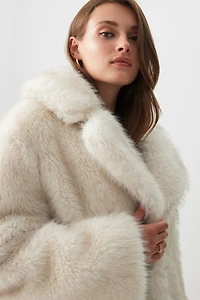 Ardene Faux Fur Coat in Off-White | Size Small | Polyester