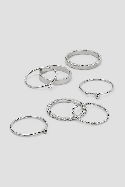 Ardene 7-Pack Assorted Rings in Silver | Size Small