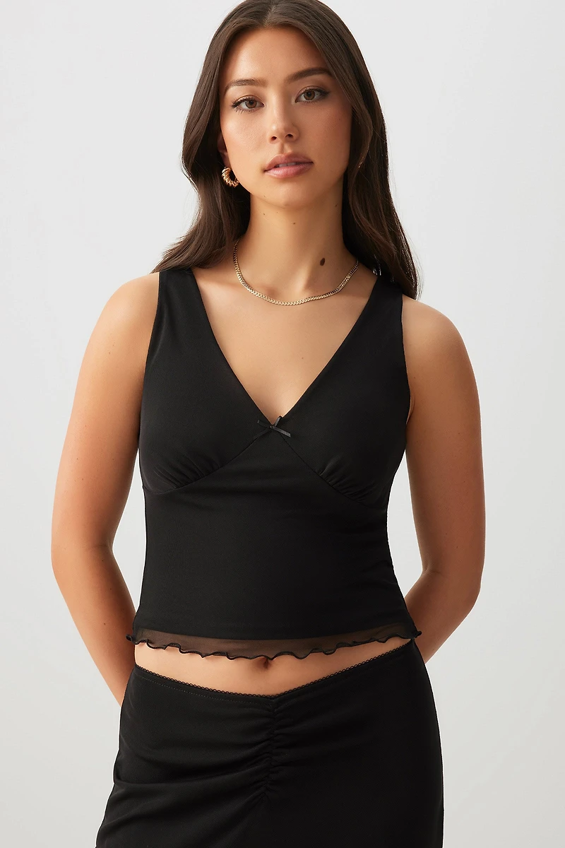 Ardene V-Neck Mesh Tank Top in | Size | Polyester/Spandex