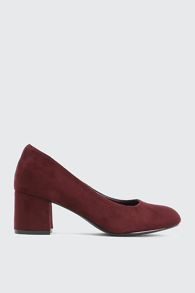 Ardene Block Heel Pumps in Burgundy | Size | Faux Suede | Eco-Conscious
