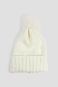 Ardene Soft Beanie with Pompom in Off-White | Polyester