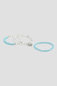 Trio de bracelet à billes et à breloque de cœur