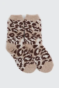 Ardene Leopard Cozy Socks | Polyester/Elastane