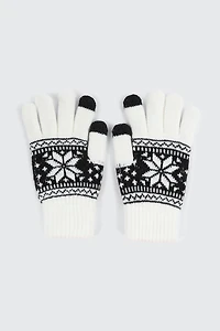 Ardene Fair Isle Gloves in White | Polyester/Cotton