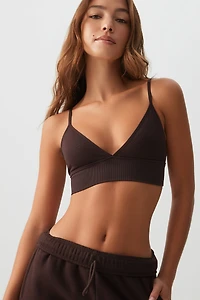 Ardene Seamless Rib Triangle Bralette in Chocolate | Size | Nylon/Elastane/Viscose | Eco-Conscious
