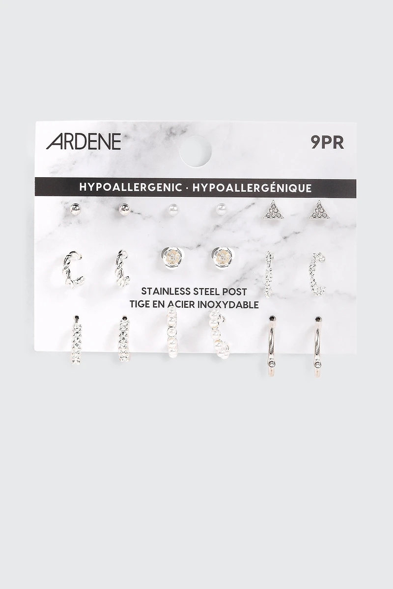 9 paires d'anneaux et clous d'oreilles