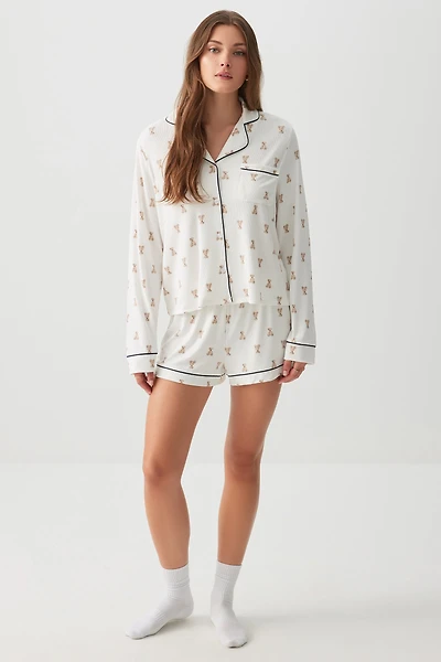 Ardene Super Soft Long Sleeve PJ Set in White | Size | Polyester/Spandex | Eco-Conscious