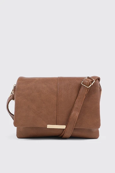 Ardene Rectangular Crossbody Bag in Cognac | 100% Recycled Polyester/Faux Leather | Eco-Conscious