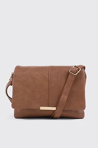 Ardene Rectangular Crossbody Bag in Cognac | 100% Recycled Polyester/Faux Leather | Eco-Conscious