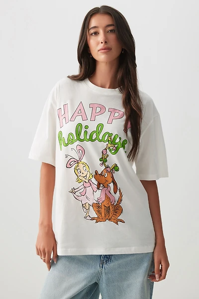 Ardene Oversized Cindy Lou T-Shirt in White | Size | 100% Cotton