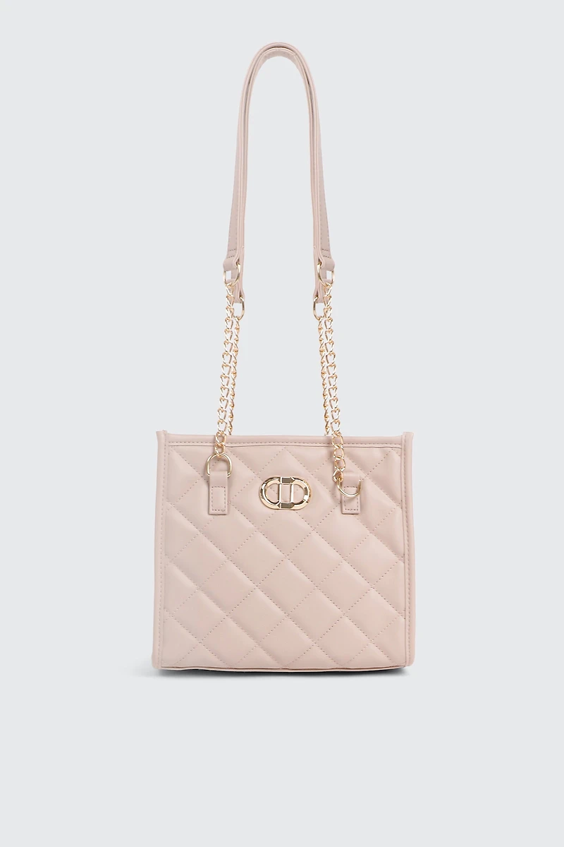 Ardene Topstitched Chevron Tote Bag in Light Pink | Faux Leather/Polyester