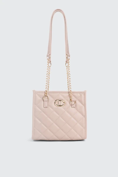 Ardene Topstitched Chevron Tote Bag in Light Pink | Faux Leather/Polyester