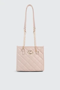 Ardene Topstitched Chevron Tote Bag in Light Pink | Faux Leather/Polyester