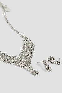 Ensemble collier en V et boucles à strass