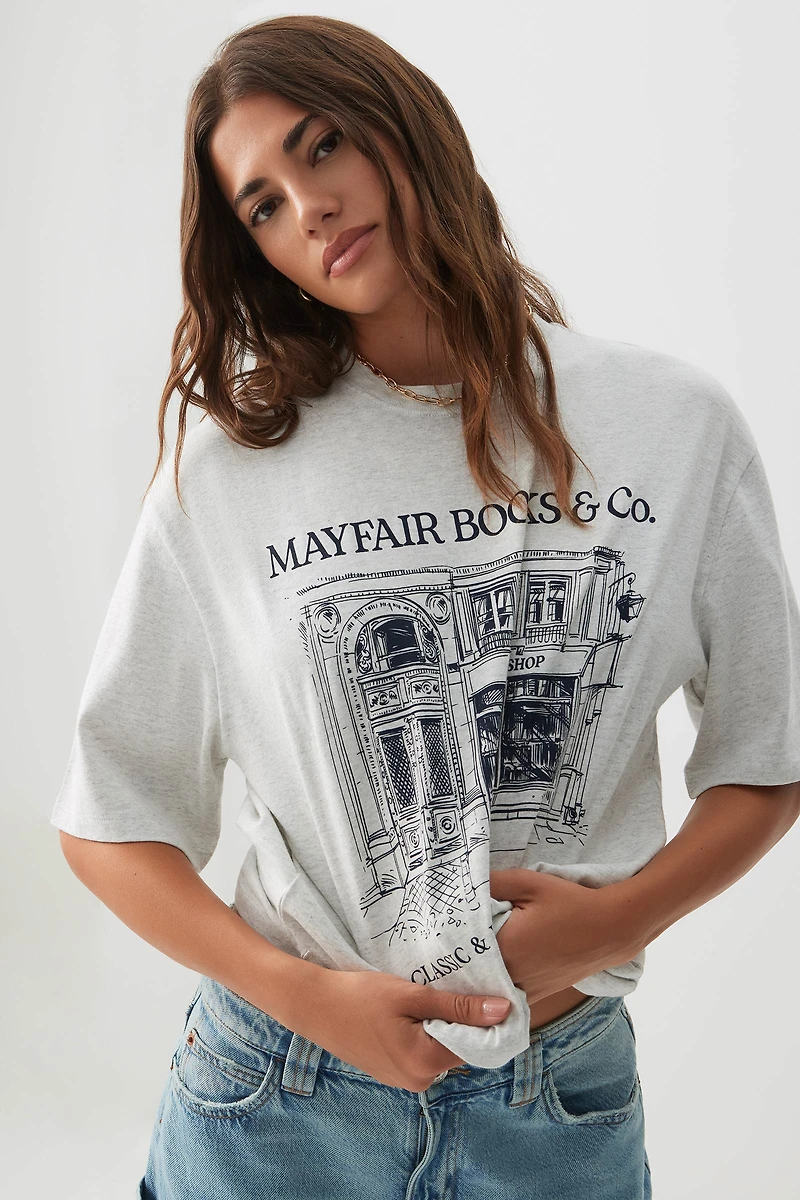Ardene Oversized Graphic T-Shirt in Light Grey | Size Small | 100% Cotton