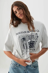 Ardene Oversized Graphic T-Shirt in Light Grey | Size Small | 100% Cotton